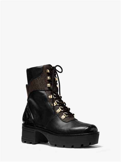 michael kors khloe leather and logo combat boot|Michael Kors kara bootie.